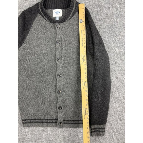 Old Navy Sweater Mens Large Tall Gray Two-Tone Cardigan Button Raglan Wool - Picture 4 of 6